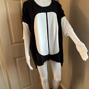 Planet by Lauren G knit modal/pima cotton top, black/white, one size